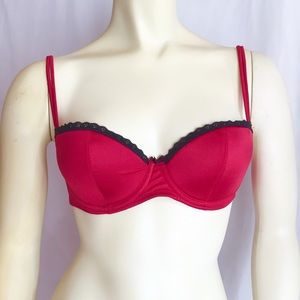 DKNY red black lace trim demi coquette bra sexy Y2K cosplay Whimsigoth Valentine